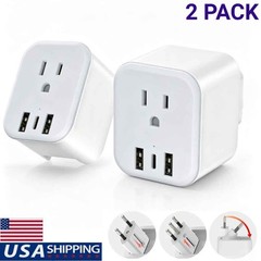 2 PC European Travel Plug Adapter Foldable International Plug 1 AC Outlets,3 USB
