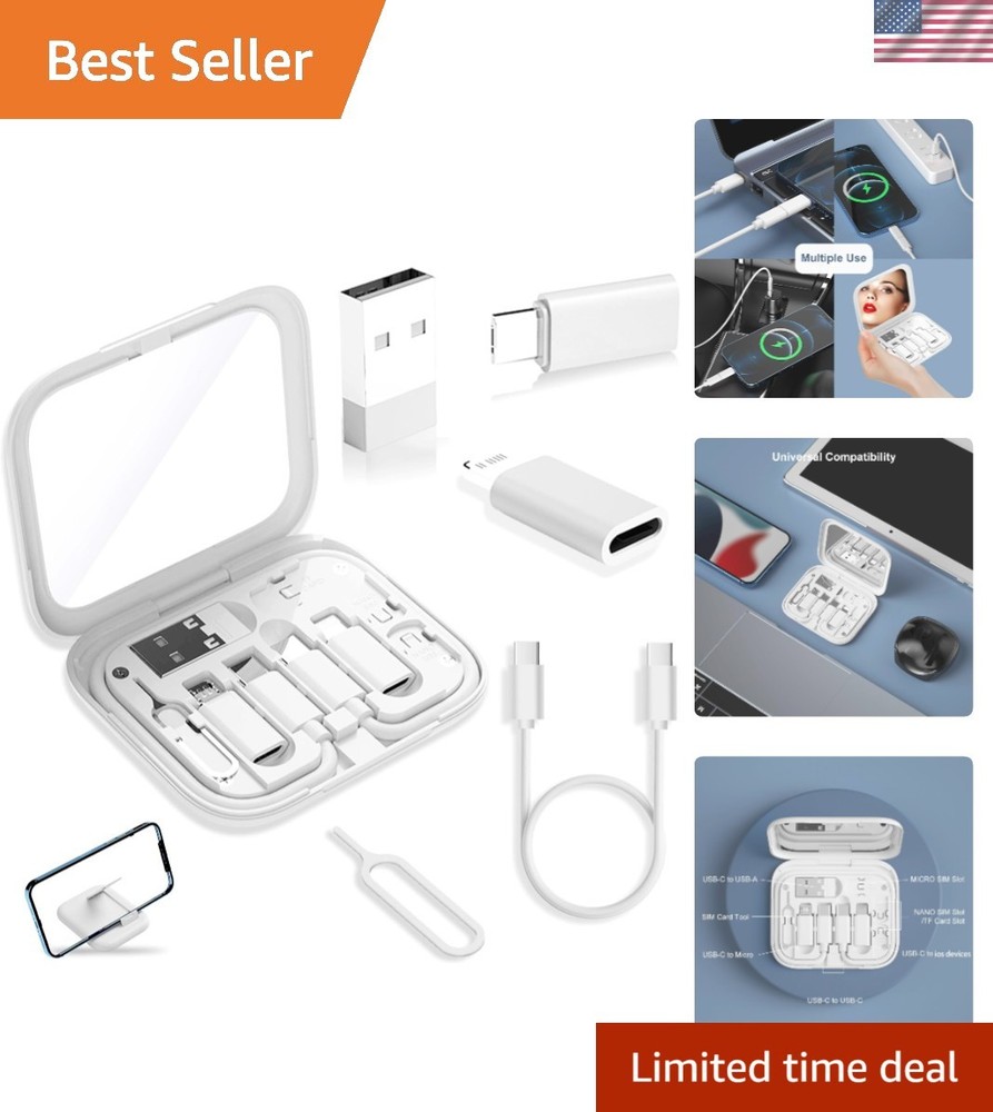 Compact USB-C Adapter Kit with SIM Extractor & Cable Storage – Ideal for Travel