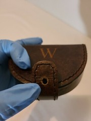 Pottery Barn Brown Saddle Leather Earbud Case Monogram “W”