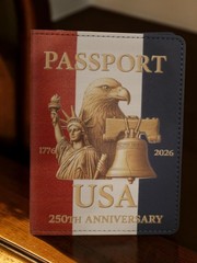 NEW RED WHITE BLUE PASSPORT CASE USA EAGLE 250TH ANNIVERSARY LIBERTY BELL WALLET