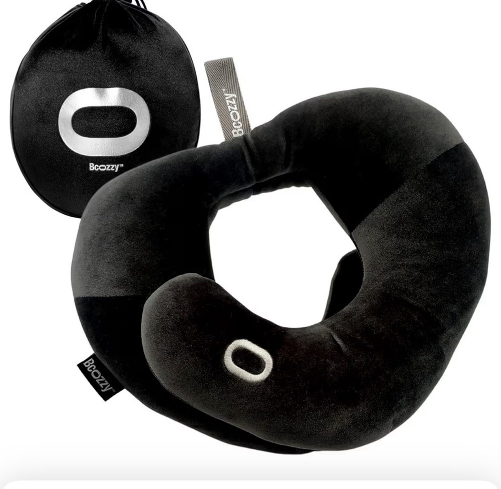 BCOZZY Neck Pillow for Travel, Double Support to the Head, Neck, and Chin Blk L