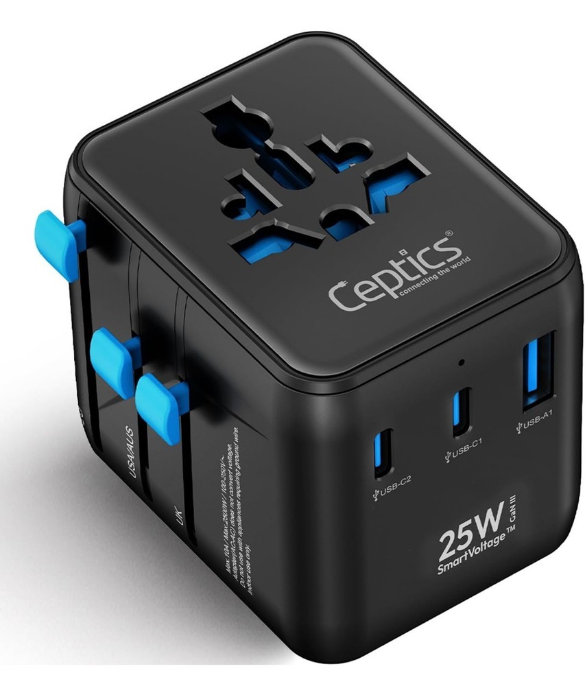 Ceptics 5 in 1 Universal Charger Adapter, Fast Charging with 2 USB-C 25W and 18W