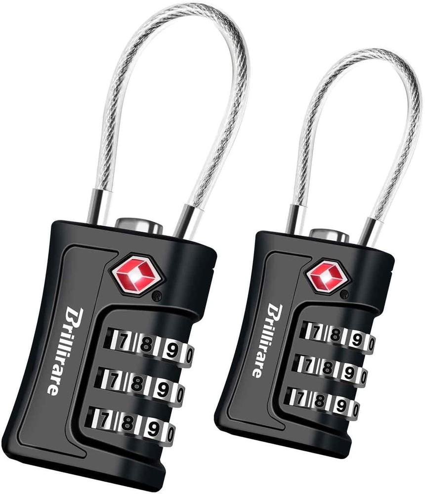 2 Pack TSA Approved Luggage Locks, Combination Travel Cable Padlock, 3-Digit