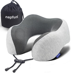 Neck Pillow for Traveling, Airplane 100% Pure Memory Foam Sleep, Light Grey