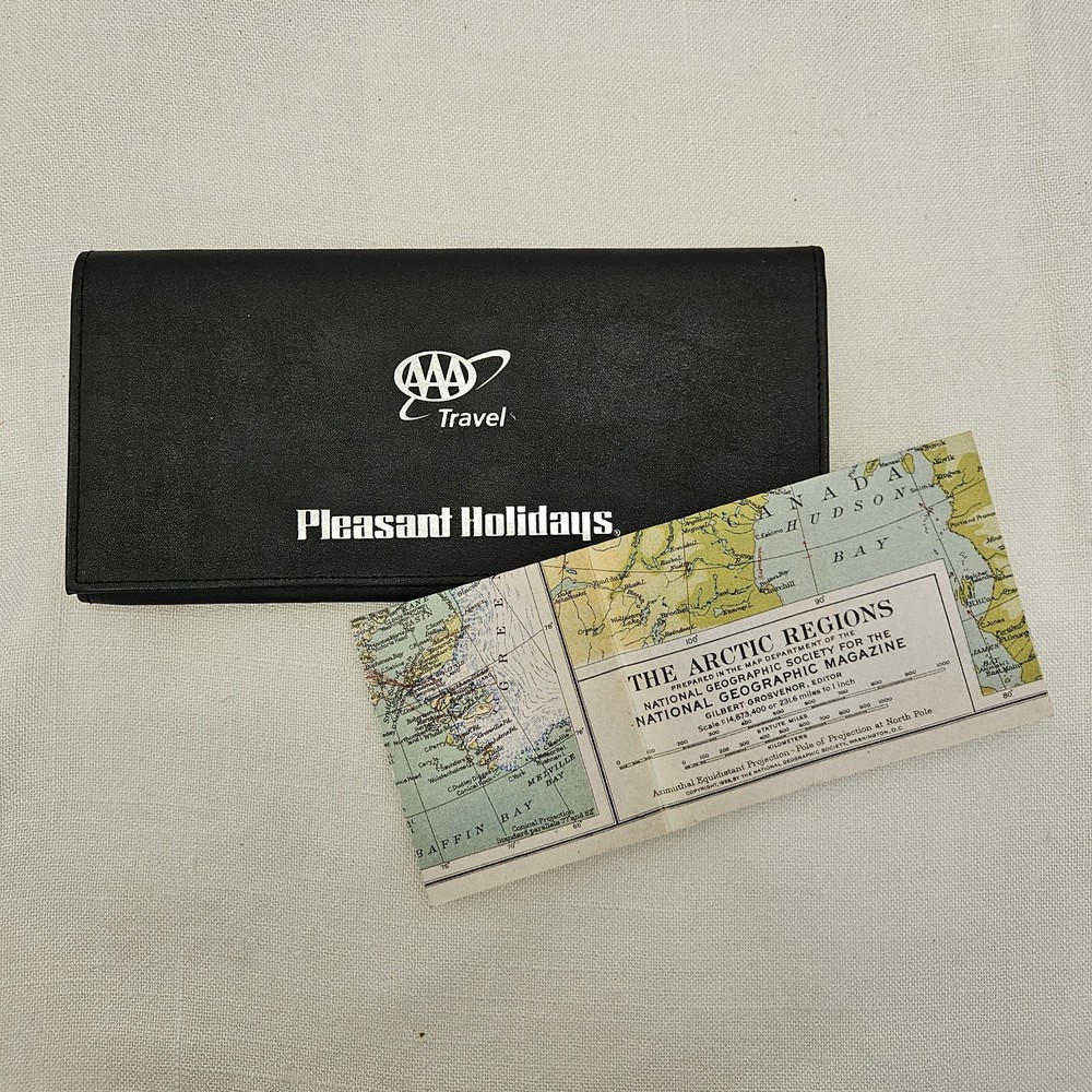 AAA Travel Pleasant Holidays Wallet Black Document Organizer Passport Arctic Map