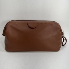 Royce Smooth Soft Brown Leather Zip Top Toiletry Travel Bag