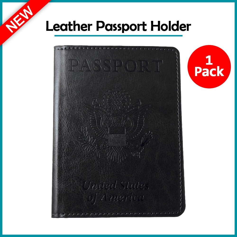 B2G1 FREE Passport Holder Wallet, Vaccine Card, Leather Cover Waterproof BLACK