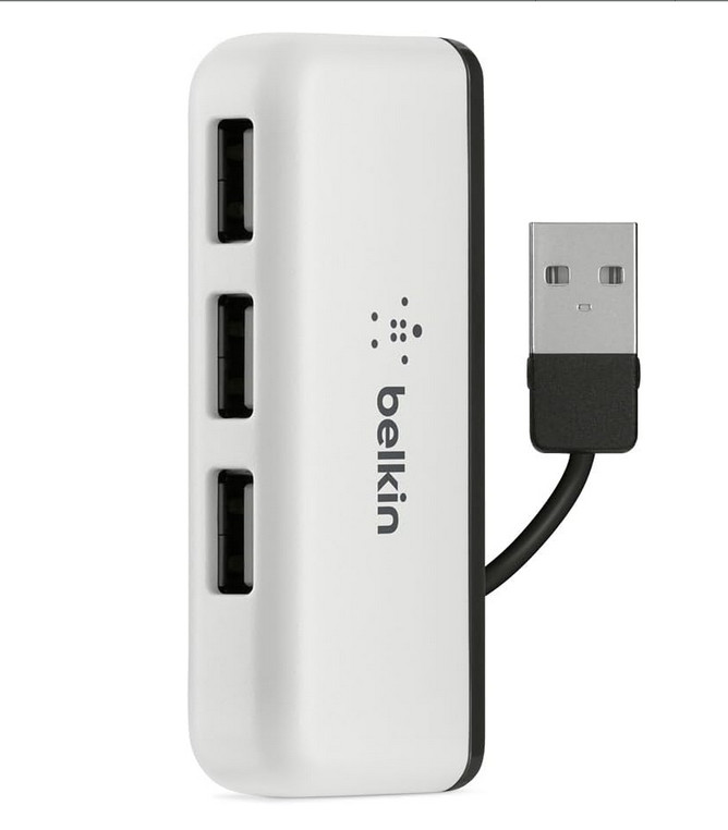 Belkin Travel 4-Port USB 2.0 Hub with Built-In Cable Management (White)