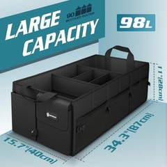 Extra Large Trunk Organizer 98L Collapsible Car Storage Trunk XX-Large Black
