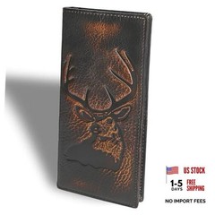 Deer Long Wallet For Men Full Grain Leather with Hand black brown with deer