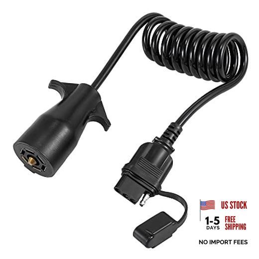 4.5ft 7 Way Round to 4 Way Pin Flat Trailer Coiled Wiring for Vehicle Car RV
