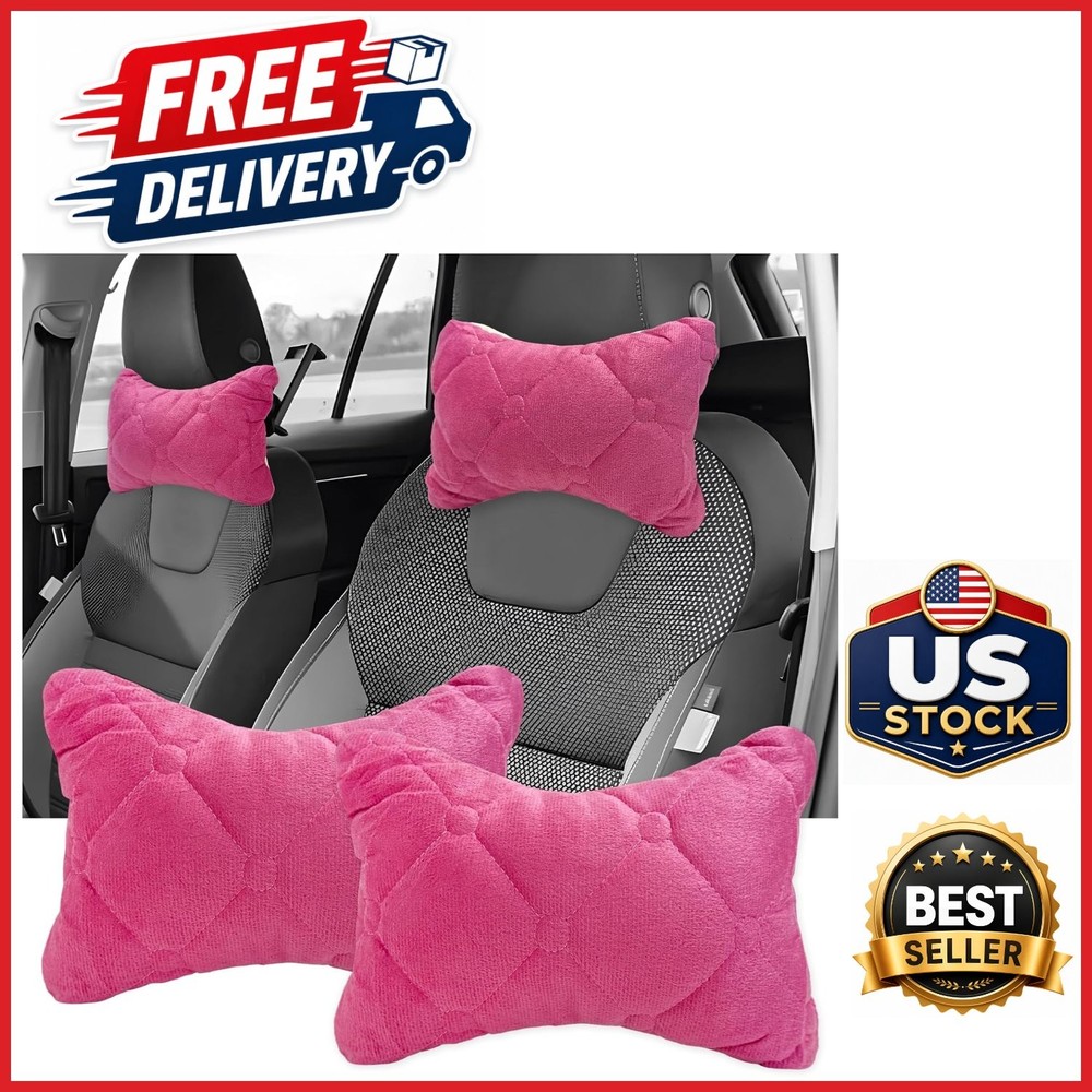 Breathable Car Neck Pillow Headrest Pad for Driving Fatigue Relief Pink