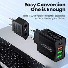 Elough US to EU Plug Adapter 4.0mm European Travel Power Converter Outlet 2pc