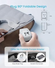 2 Pack European Travel Plug Adapter with 4 AC Outlets & 3 USB Ports (2 USB-C), F