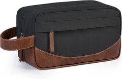 Mens Toiletry Bag with Zipper Polyester PU Leather Case Organizer Portable Trave