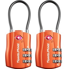 2 Pack TSA Approved Travel Combination Cable Luggage Locks for 2 Pack, Orange