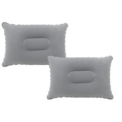 2 Pack Gray Ultralight Inflatable Pillow Small Squared Flocked Fabric Air