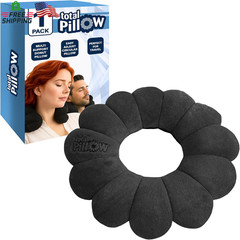 Total Pillow Donut Pillow for Airplane & Travel, Sleeping Neck Pillow, Microbead