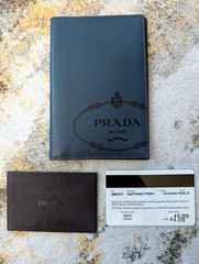Prada Milano Logo Passport Wallet Holder Saffiano Blue Oceano Authentic LOOK NOW