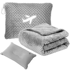 Travel Blanket Airplane Compact with Bag, Travel Essentials 3 in 1 Light Grey
