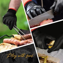 200 Pcs Black Disposable BBQ Nitrile Gloves with 4 X-Large, Black, Dark Gray