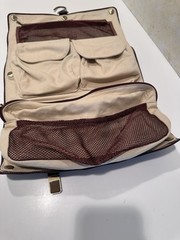 VTG Red Envelope Leather Excursion Travel Toiletry Case Bag Trifold Brown Gold