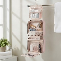 Generously Sized Pink Toiletry Bag – Hanging Organizer for Full-Sized Essentials