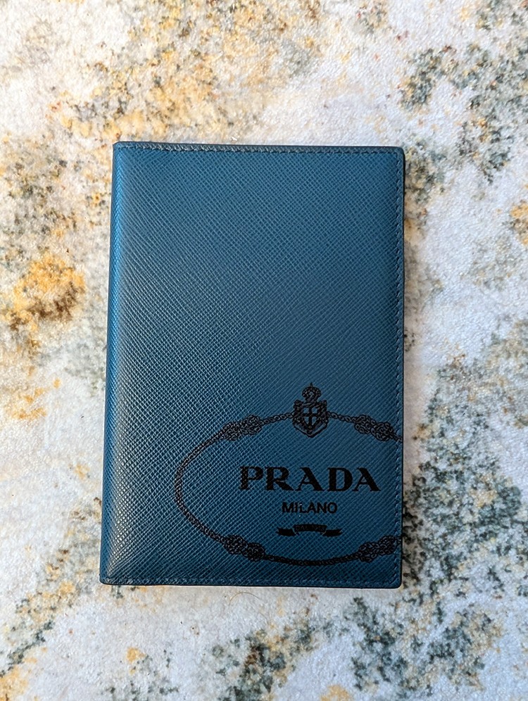 Prada Milano Logo Passport Wallet Holder Saffiano Blue Oceano Authentic LOOK NOW