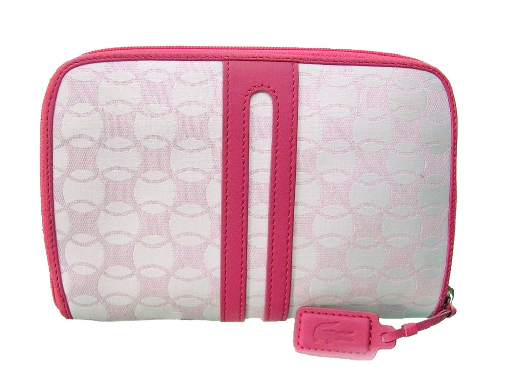 New VINTAGE LACOSTE Travel Document Passport Wallet Chantaco Jacquard 54 Pink