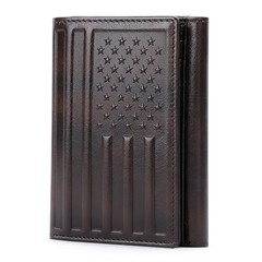 Leather Wallet for Men Trifold Wallet for AirTag Holder, Brown with USA Flag