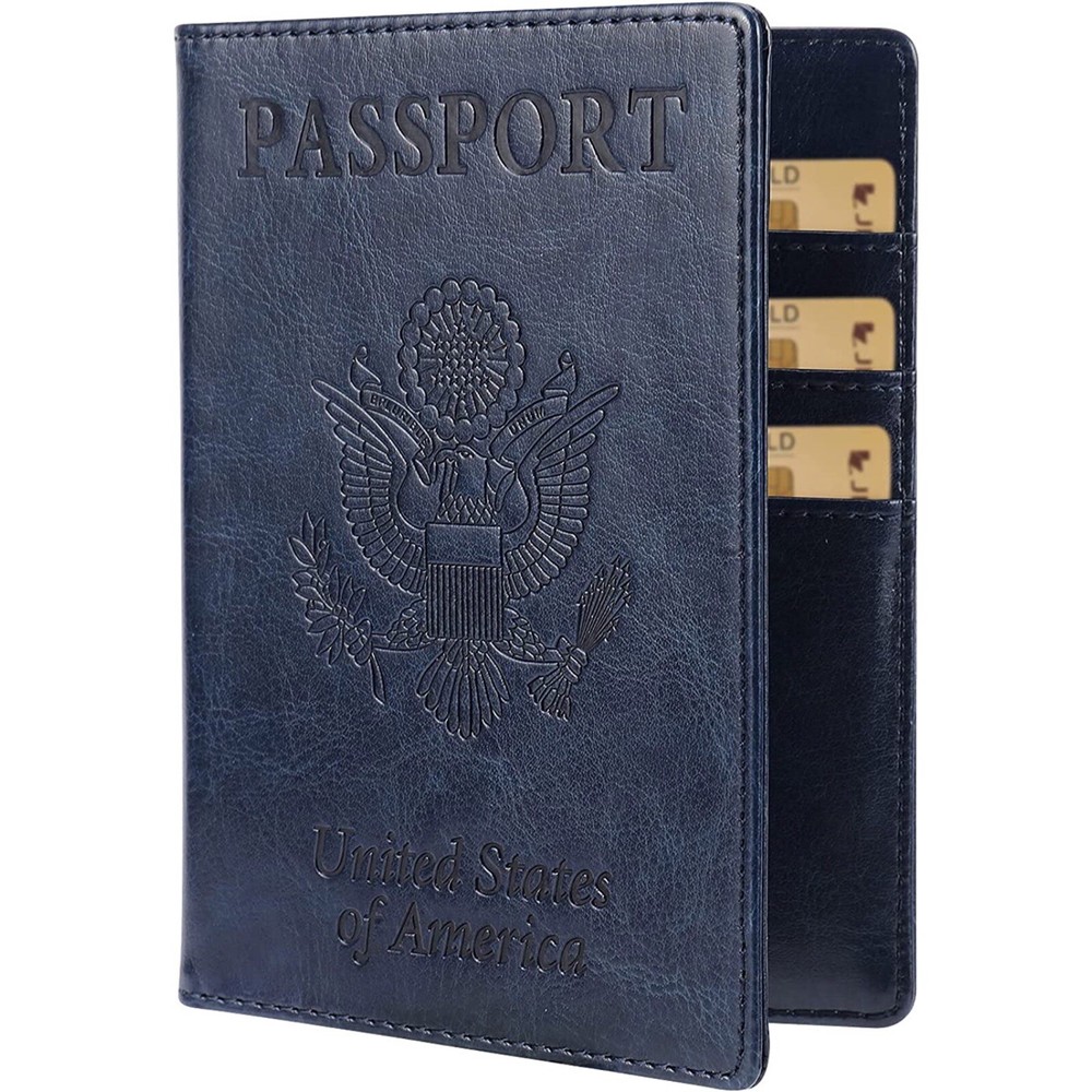 Passport and Vaccine Card Holder Cover Combo With Credit Card Slots Navy Blue
