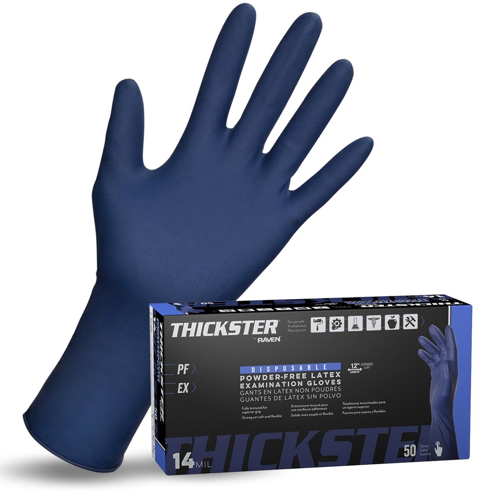 Thickster Powder-Free Exam Grade Latex Disposable Medium (Pack of 50), Blue