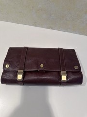 VTG Red Envelope Leather Excursion Travel Toiletry Case Bag Trifold Brown Gold