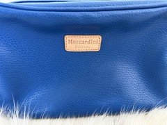 Moscardini Firenze Italian Blue Pebbled Leather Travel Toiletry Case Zip Close