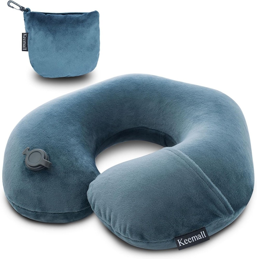 Soft Velvet Inflatable Travel Neck Pillow – Washable U-Shaped Comfort for Travel