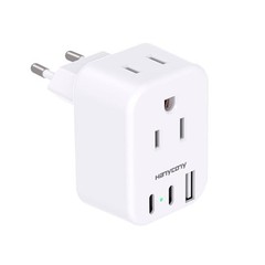 HANYCONY European Travel Plug Adapter, 2 Outlets 3 USB Ports, Type C Charger