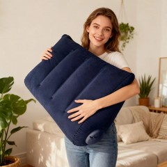 Inflatable Triangular Travel Pillow Neck Lumbar Support Leg Rest Cushion Grey