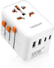 Universal Travel Adapter 28W, International Power Adapter with 3 USB C 2 USB a C