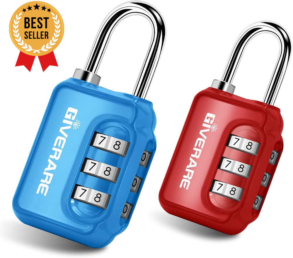 2 Pack Combination Lock 3-Digit Keyless Luggage Padlock for Gym Locker Blue Red