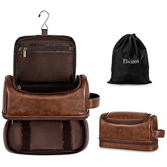 Toiletry Bag for Mens PU Leather Travel Organizer Large (Pack of 1) Dark Brown