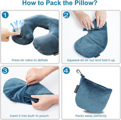 Inflatable Travel Neck Pillow for Airplane Train Car Washable Pillowcase U Shape