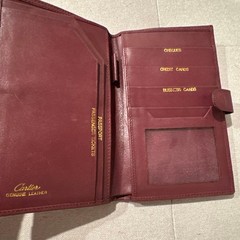 Cartier Burgundy Real Leather Passport Case Snap Card Slots Gold Logo Authentic