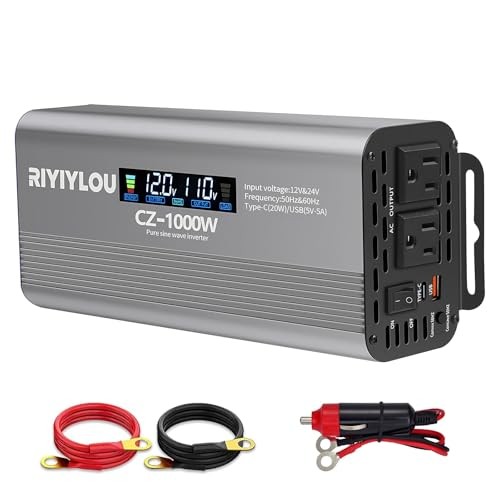 W Pure Sine Wave Inverter (2000W Peak), 12V/24V Auto-Detect, 50Hz/60Hz 1000