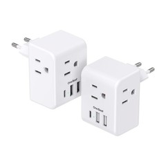 2 Pack European Travel Plug Adapter, International 3.0*2.4*1.6 in, White