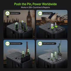 Epicka Pulse Duo 45W Universal Travel Adapter, International Power Black