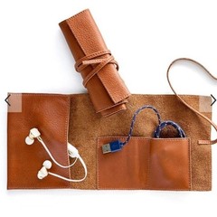 Mark & Graham Electronics Charger Roll Organizer In Camel Genuine Leather