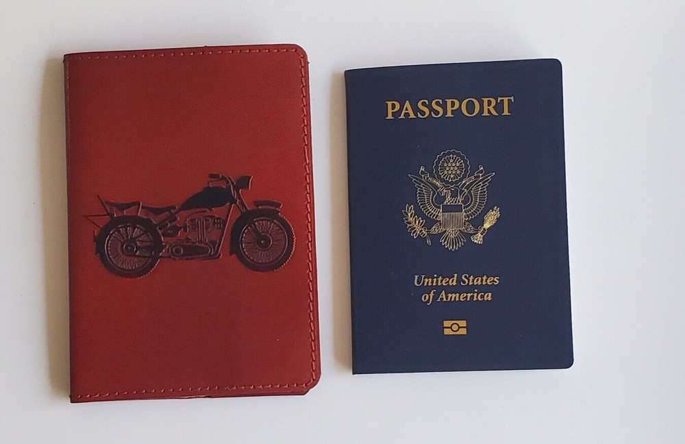 Motorcycle Genuine Leather Passport Holder With Classic Motorbike Design