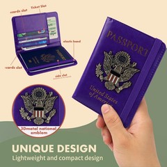 Passport Holder Cover Travel Wallet RFID 5.6 x 4 x 0.32 inches, Purple