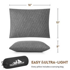Premium Gray Memory Foam Pillow for Tent Camping, Road Trips, and Long Flights
