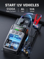8-in-1 Car Jump Starter 5500A with 150PSI Air Compressor 12V Power Bank LCD